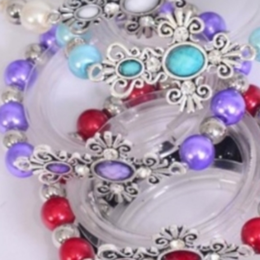 Cross Bracelet PURPLE Silver sideways cross with Purple color Beads and ad…